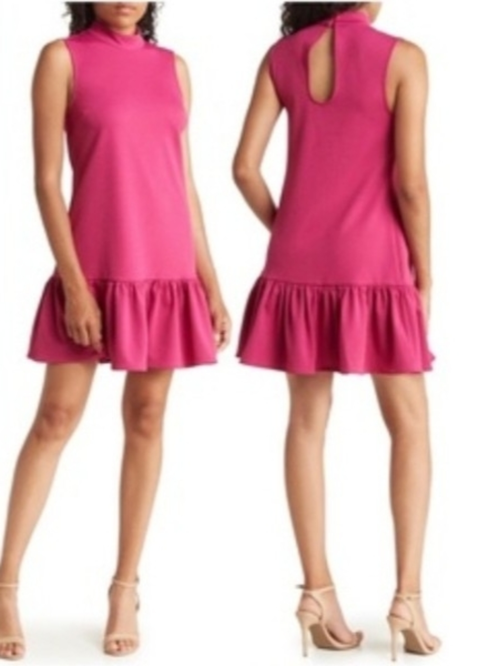 Trina Turk Maka Ruffled Hem Sleeveless Mock Neck Dress